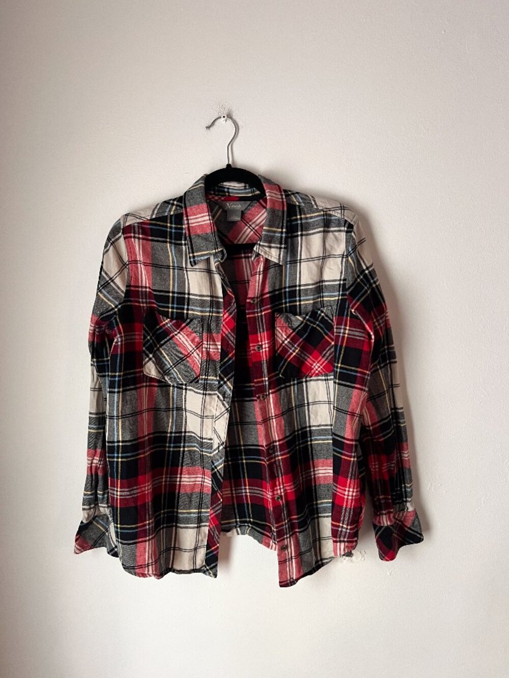 Natural Reflections Plaid Flannel Button Front Shirt 100% Cotton Large | Cabin